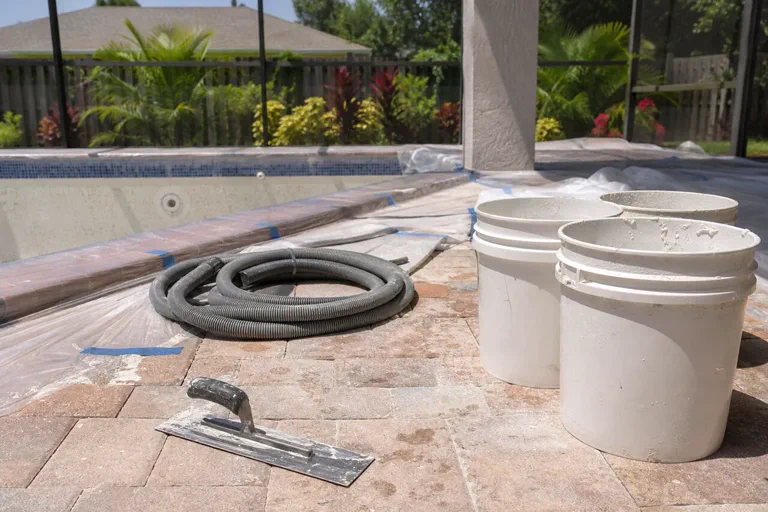Pool resurfacing prep materials and contractor tools